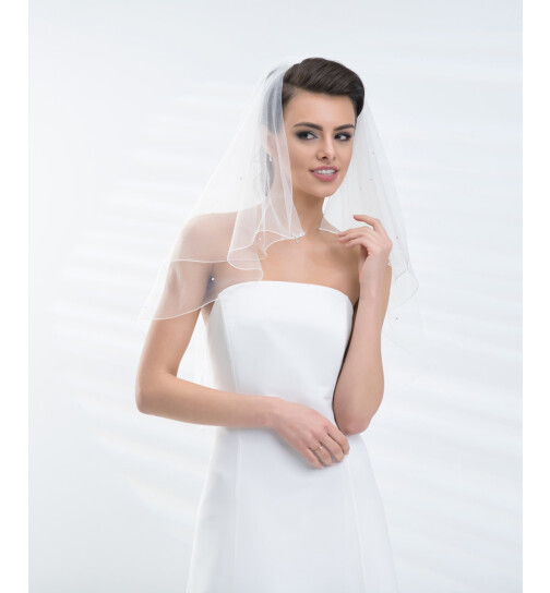 Brautschleier ,Zweistufiger Braut Schleier mit Starsssteinen und Perlen Creme/ Ivory
