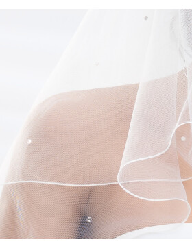 Brautschleier ,Zweistufiger Braut Schleier mit Starsssteinen und Perlen Creme/ Ivory