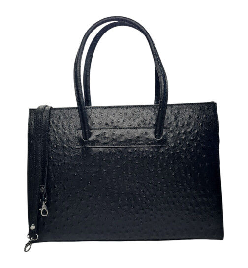 Leder Damen Tasche, Aktentasche, Business Tasche, Schultertasche italienische Handarbeit Straussleder Schwarz