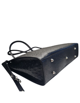 Leder Damen Tasche, Aktentasche, Business Tasche, Schultertasche italienische Handarbeit Straussleder Schwarz