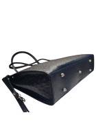 Leder Damen Tasche, Aktentasche, Business Tasche, Schultertasche italienische Handarbeit Straussleder Schwarz