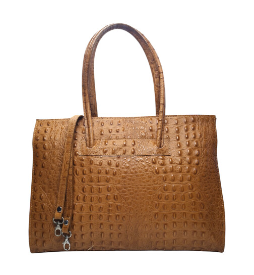 Leder Damen Tasche, Aktentasche, Business Tasche, Schultertasche italienische Handarbeit Krokoleder - cognac