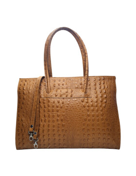 Leder Damen Tasche, Aktentasche, Business Tasche, Schultertasche italienische Handarbeit Krokoleder - cognac