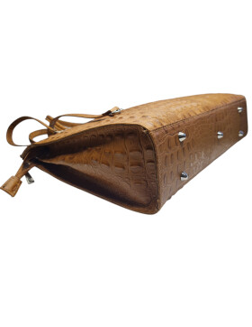 Leder Damen Tasche, Aktentasche, Business Tasche, Schultertasche italienische Handarbeit Krokoleder - cognac