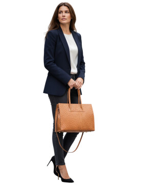Leder Damen Tasche, Aktentasche, Business Tasche, Schultertasche italienische Handarbeit  - Cognac Straussleder