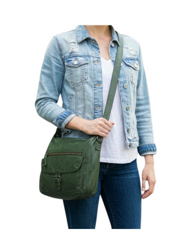 " Anna "Bear Design Leder Tasche Shopper Schultertasche echtes Leder Vintage Look Grün