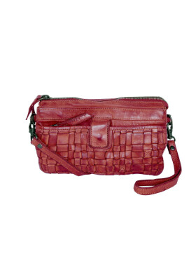 Bear-Design Leder Damen Tasche mit RFID Schutz, Umh&auml;ngetasche, Cross Body,Leder Clutch geflochten, Ledertasche Used Look Rot