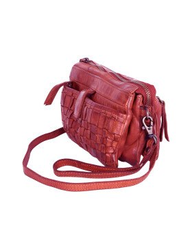 Bear-Design Leder Damen Tasche mit RFID Schutz, Umh&auml;ngetasche, Cross Body,Leder Clutch geflochten, Ledertasche Used Look Rot