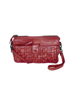 Bear-Design Leder Damen Tasche mit RFID Schutz, Umh&auml;ngetasche, Cross Body,Leder Clutch geflochten, Ledertasche Used Look Rot