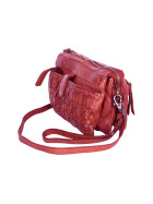 Bear-Design Leder Damen Tasche mit RFID Schutz, Umh&auml;ngetasche, Cross Body,Leder Clutch geflochten, Ledertasche Used Look Rot