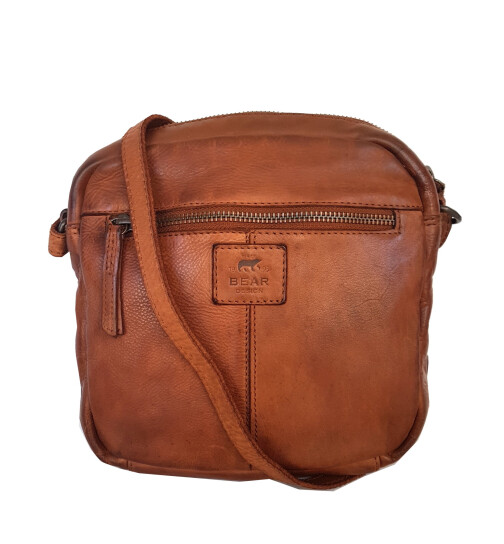 Bear Design Tasche Umh&auml;ngetasche Crossbody &quot; Robin&quot; CL35952 gewaschenes Leder in Used Look Cognac