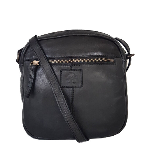 Bear Design Tasche Umh&auml;ngetasche Crossbody &quot; Robin&quot; CL35952 gewaschenes Leder in Used Look Schwarz