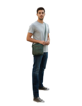 Bear Design Tasche Umh&auml;ngetasche Crossbody " Robin" CL35952 gewaschenes Leder in Used Look Gr&uuml;n