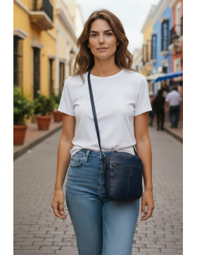 Bear Design Tasche Umh&auml;ngetasche Crossbody " Robin" CL35952 gewaschenes Leder in Used Look Blau