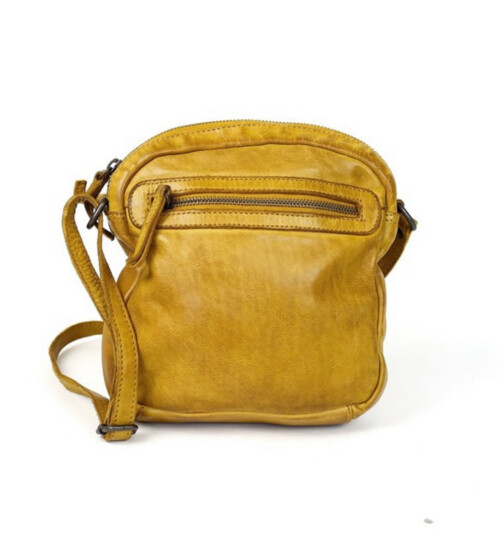 Bear Design Tasche Umh&auml;ngetasche Crossbody &quot; Robin&quot; CL35952 gewaschenes Leder in Used Look Gelb