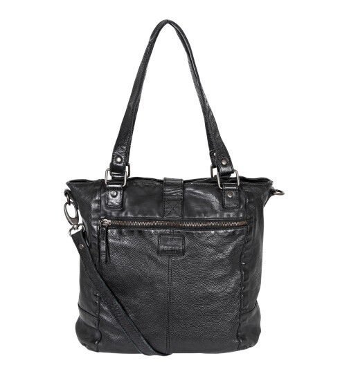 Leder Damen Tasche, Schultertasche geflochten im USED LOOK CL 32650 Schwarz