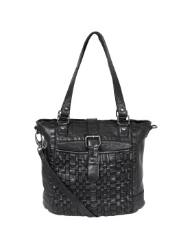 Leder Damen Tasche, Schultertasche geflochten im USED LOOK CL 32650 Schwarz
