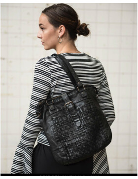 Leder Damen Tasche, Schultertasche geflochten im USED LOOK CL 32650 Schwarz