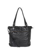 Leder Damen Tasche, Schultertasche geflochten im USED LOOK CL 32650 Schwarz