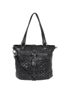 Leder Damen Tasche, Schultertasche geflochten im USED LOOK CL 32650 Schwarz