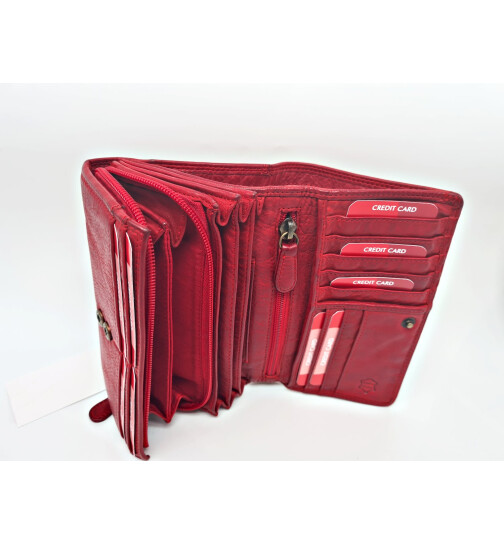 Leder Damen Geldb&ouml;rse XXL, Lederb&ouml;rse Portemonnaie Brieftasche Nappaleder mit Geldscheinf&auml;cher, Box Travel Organizer Rot