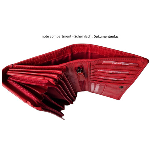 Leder Damen Geldbörse XXL, Lederbörse Portemonnaie Brieftasche Nappaleder mit Geldscheinfächer, Box Travel Organizer Rot