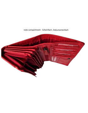 Leder Damen Geldbörse XXL, Lederbörse Portemonnaie Brieftasche Nappaleder mit Geldscheinfächer, Box Travel Organizer Rot
