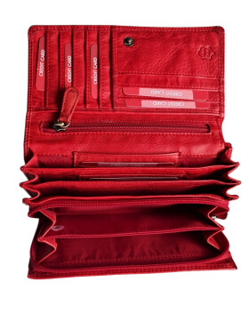 Leder Damen Geldbörse XXL, Lederbörse Portemonnaie Brieftasche Nappaleder mit Geldscheinfächer, Box Travel Organizer Rot