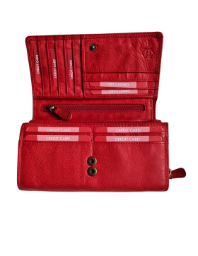 Leder Damen Geldbörse XXL, Lederbörse Portemonnaie Brieftasche Nappaleder mit Geldscheinfächer, Box Travel Organizer Rot