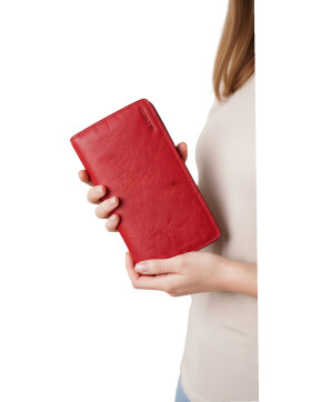 Leder Damen Geldbörse XXL, Lederbörse Portemonnaie Brieftasche Nappaleder mit Geldscheinfächer, Box Travel Organizer Rot
