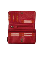 Leder Damen Geldb&ouml;rse XXL, Lederb&ouml;rse Portemonnaie Brieftasche Nappaleder mit Geldscheinf&auml;cher, Box Travel Organizer Rot