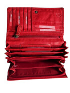 Leder Damen Geldbörse XXL, Lederbörse Portemonnaie Brieftasche Nappaleder mit Geldscheinfächer, Box Travel Organizer Rot