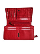 Leder Damen Geldbörse XXL, Lederbörse Portemonnaie Brieftasche Nappaleder mit Geldscheinfächer, Box Travel Organizer Rot