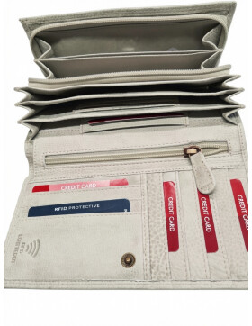Leder Damen Geldbörse XXL, Lederbörse Portemonnaie Brieftasche Nappaleder mit Geldscheinfächer, Box Travel Organizer Helltan