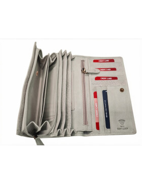 Leder Damen Geldbörse XXL, Lederbörse Portemonnaie Brieftasche Nappaleder mit Geldscheinfächer, Box Travel Organizer Helltan