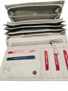 Leder Damen Geldbörse XXL, Lederbörse Portemonnaie Brieftasche Nappaleder mit Geldscheinfächer, Box Travel Organizer Helltan