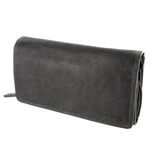 Leder Damen Geldb&ouml;rse XXL, Lederb&ouml;rse Portemonnaie Brieftasche Nappaleder mit Geldscheinf&auml;cher, Box Travel Organizer Schwarz