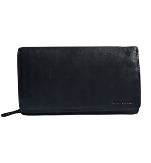Leder Damen Geldbörse XXL, Lederbörse Portemonnaie Brieftasche Nappaleder mit Geldscheinfächer, Box Travel Organizer Schwarz