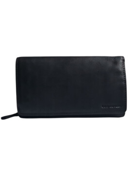 Leder Damen Geldbörse XXL, Lederbörse Portemonnaie Brieftasche Nappaleder mit Geldscheinfächer, Box Travel Organizer Schwarz