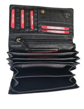 Leder Damen Geldbörse XXL, Lederbörse Portemonnaie Brieftasche Nappaleder mit Geldscheinfächer, Box Travel Organizer Schwarz