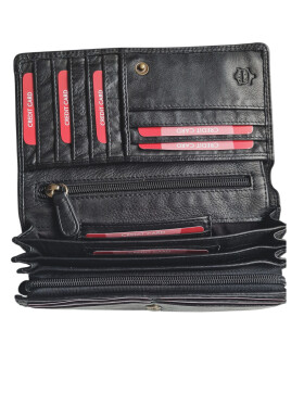 Leder Damen Geldb&ouml;rse XXL, Lederb&ouml;rse Portemonnaie Brieftasche Nappaleder mit Geldscheinf&auml;cher, Box Travel Organizer Schwarz