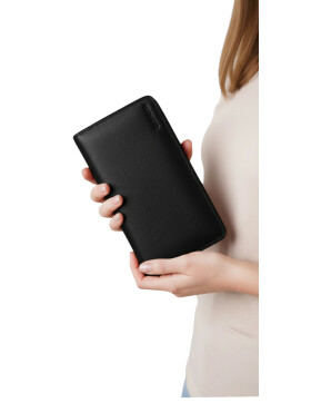 Leder Damen Geldb&ouml;rse XXL, Lederb&ouml;rse Portemonnaie Brieftasche Nappaleder mit Geldscheinf&auml;cher, Box Travel Organizer Schwarz