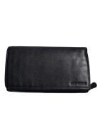 Leder Damen Geldbörse XXL, Lederbörse Portemonnaie Brieftasche Nappaleder mit Geldscheinfächer, Box Travel Organizer Schwarz