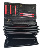 Leder Damen Geldbörse XXL, Lederbörse Portemonnaie Brieftasche Nappaleder mit Geldscheinfächer, Box Travel Organizer Schwarz