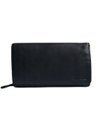 Leder Damen Geldb&ouml;rse XXL, Lederb&ouml;rse Portemonnaie Brieftasche Nappaleder mit Geldscheinf&auml;cher, Box Travel Organizer Schwarz