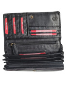 Leder Damen Geldb&ouml;rse XXL, Lederb&ouml;rse Portemonnaie Brieftasche Nappaleder mit Geldscheinf&auml;cher, Box Travel Organizer Schwarz