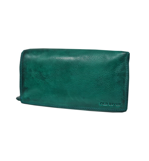Leder Damen Geldbörse XXL, Lederbörse Portemonnaie Brieftasche Nappaleder mit Geldscheinfächer, Box Travel Organizer Türkis