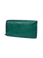Leder Damen Geldbörse XXL, Lederbörse Portemonnaie Brieftasche Nappaleder mit Geldscheinfächer, Box Travel Organizer Türkis