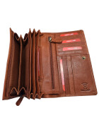 Leder Damen Geldbörse XXL, Lederbörse Portemonnaie Brieftasche Nappaleder mit Geldscheinfächer, Box Travel Organizer Türkis