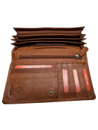 Leder Damen Geldbörse XXL, Lederbörse Portemonnaie Brieftasche Nappaleder mit Geldscheinfächer, Box Travel Organizer Türkis